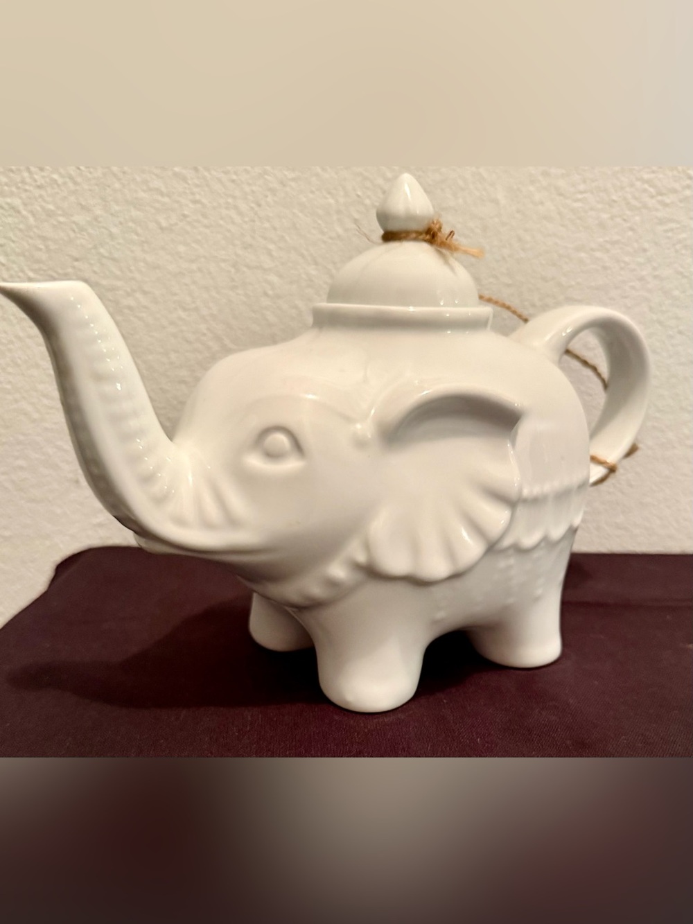 BIA Cordon Bleu white porcelain elephant teapot. “Trunk up" design. 28oz